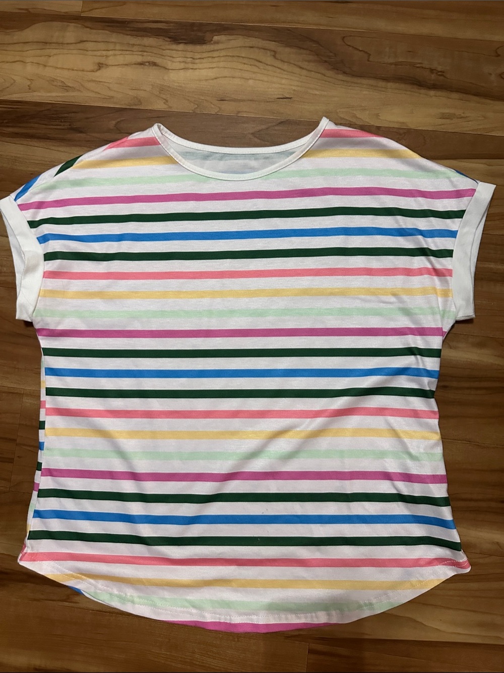 Women’s Multicolor Striped Short Sleeve Top - White Base